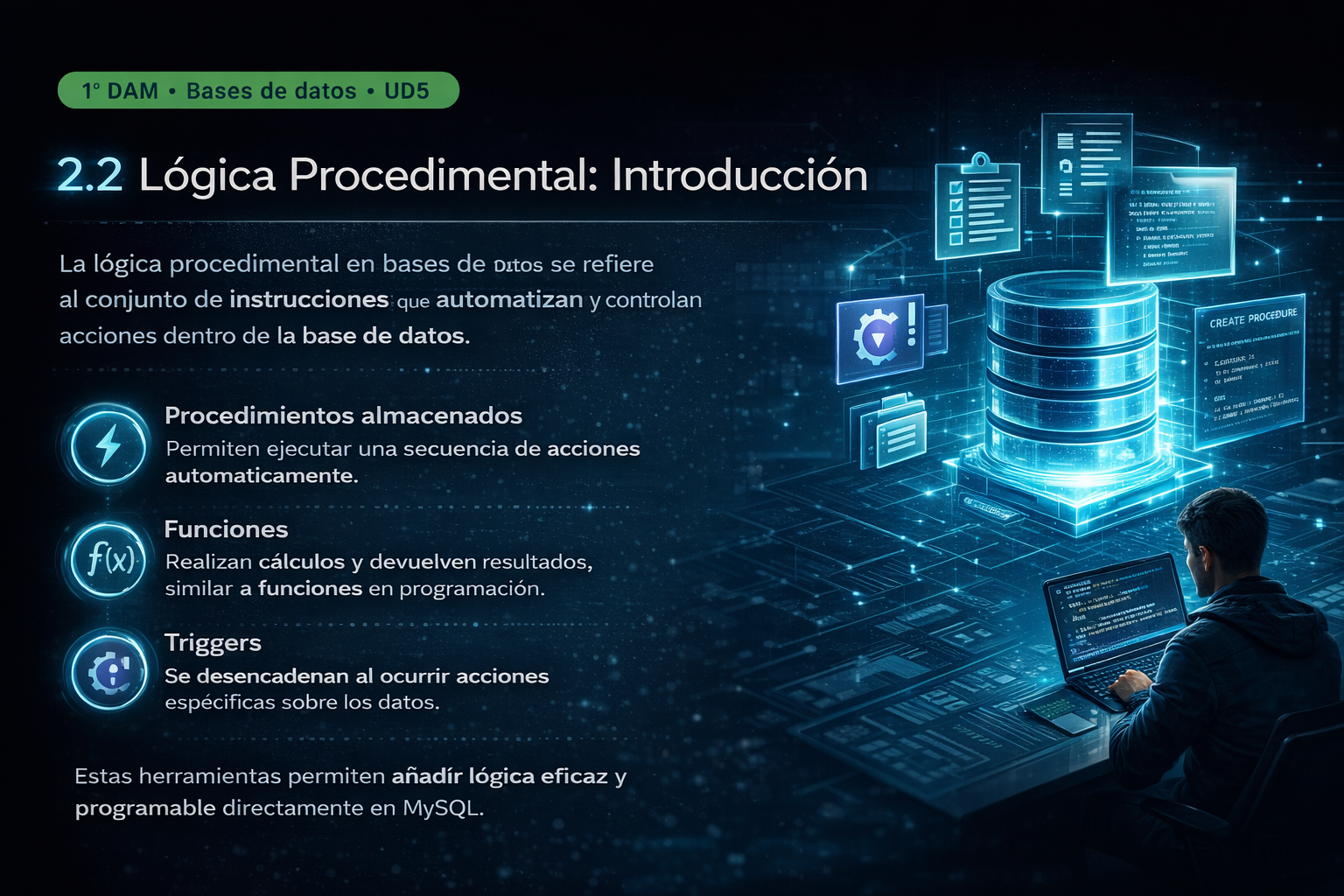 Imagen conceptual sobre tareas y criterios de evaluación en una unidad de bases de datos