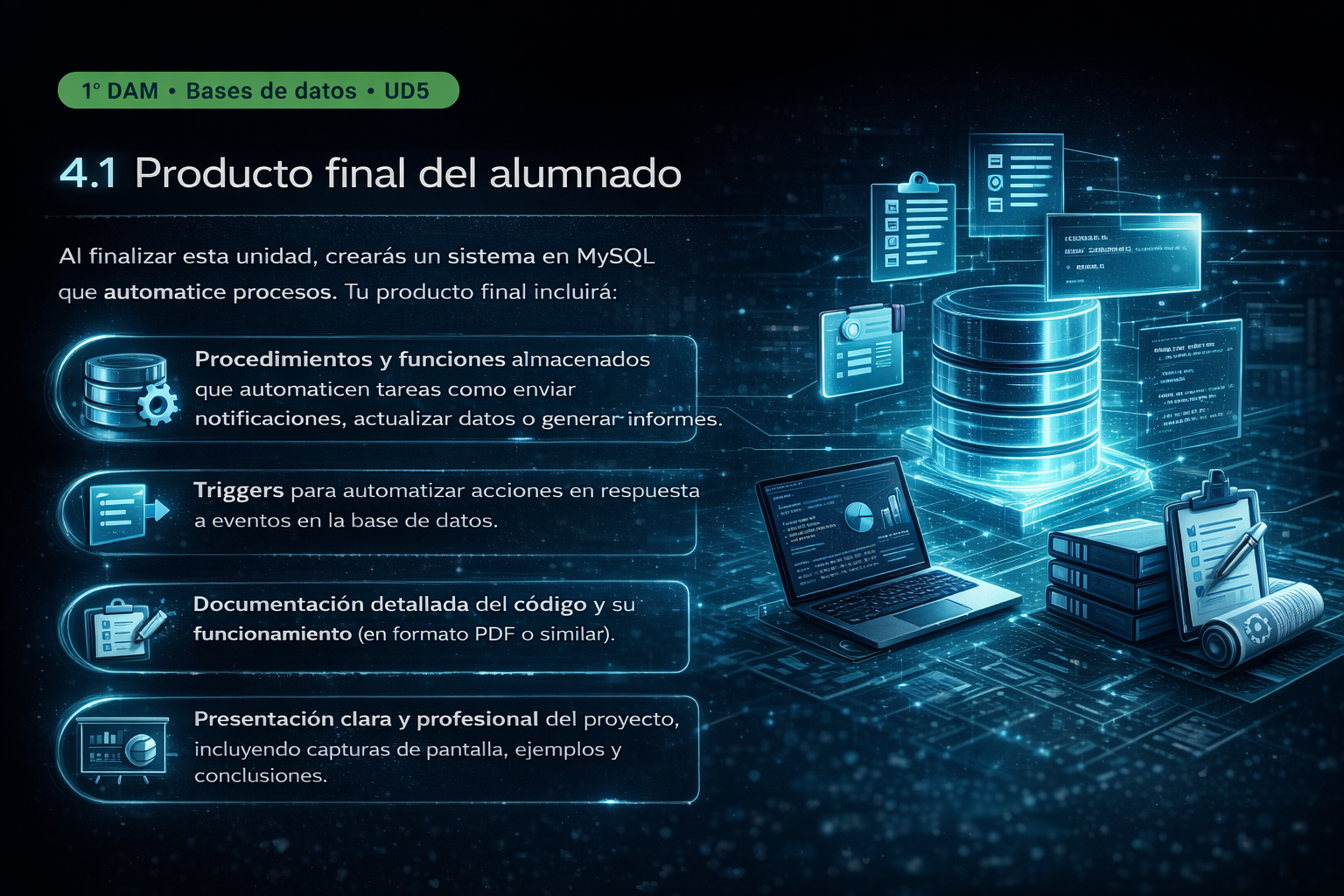 Ilustración del producto final del alumnado en bases de datos